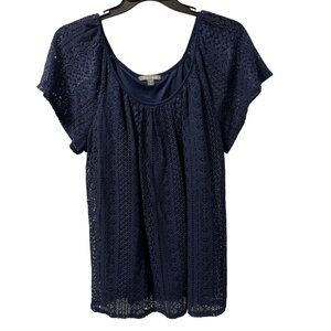 Roz & Ali Lace Blouse Womans Sz 1X blue women top blouse